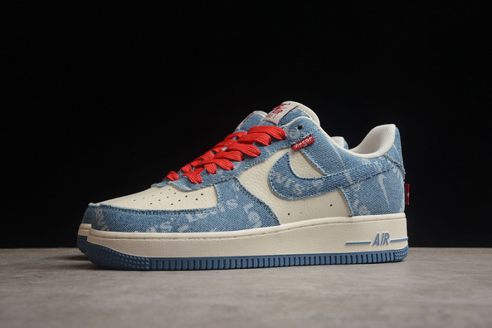 Nike Air Force 1 07 LV8 Beige White Denim Blue Red VT5698-568