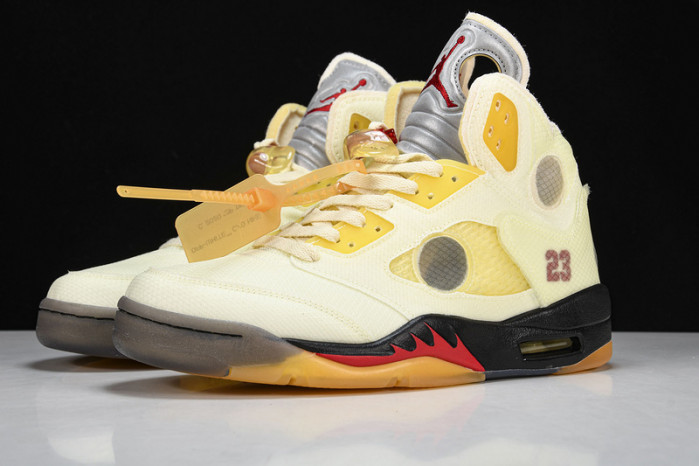 OW x Air Jordan 5 Sail Red DH8565-100